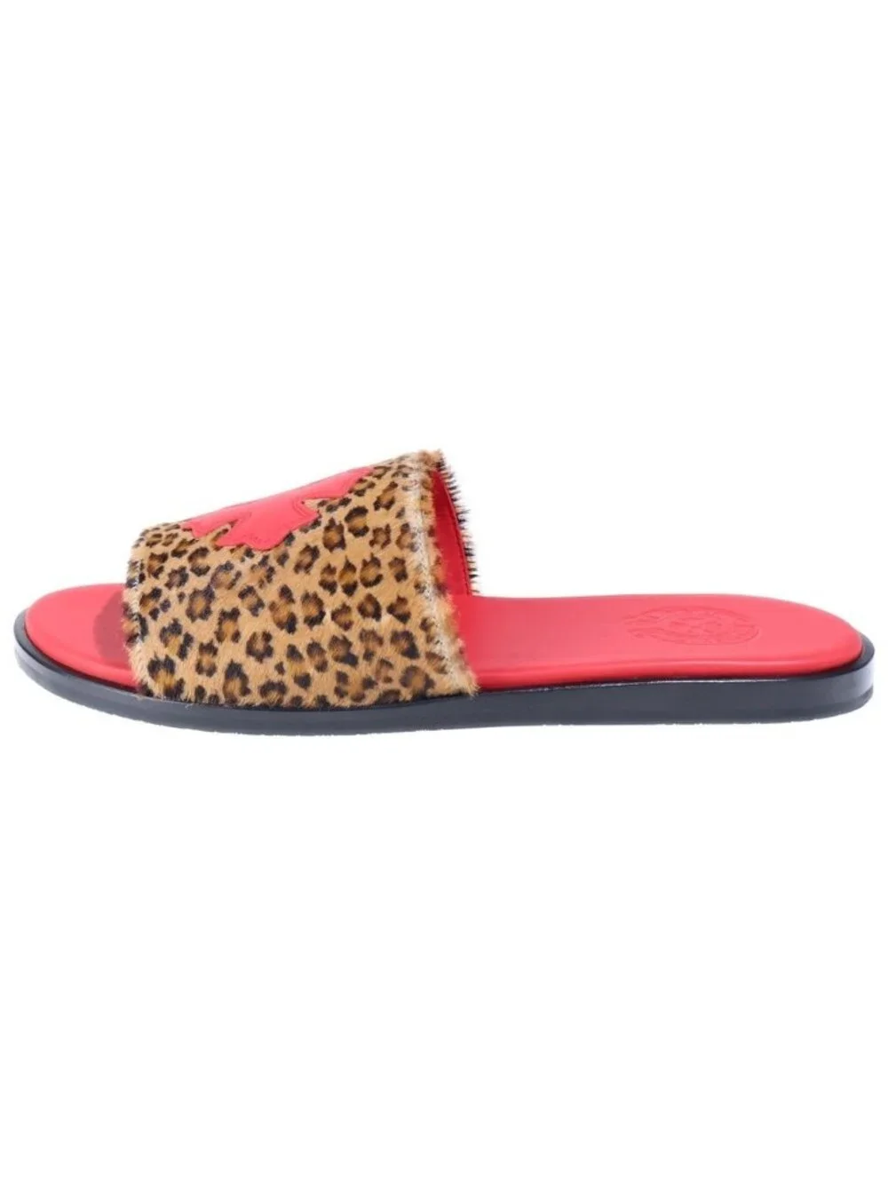 Chrome Hearts CH Slide CH Calf Hair Sandals Red with Plus Patch